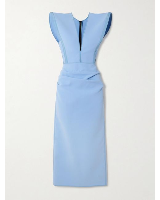 Maticevski Blue Wingtip Draped Crepe Midi Dress