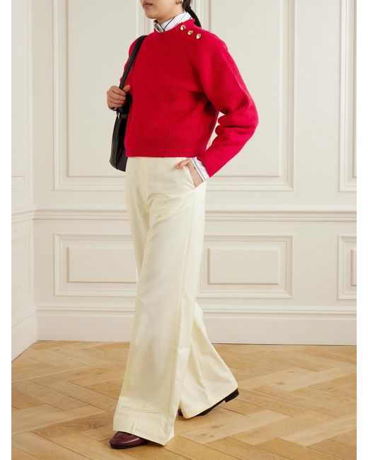 Isabel Marant Red Nolly Embellished Ribbed-Knit Merino Wool Sweater