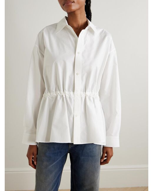 Balenciaga Natural Hourglass Gathered Cotton-Poplin Shirt