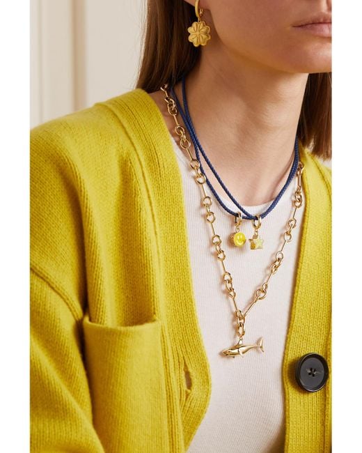 Collier En Or 14 Carats (585/1000) Émail Et Cuir Lauren Rubinski en coloris White