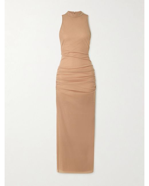 Sir White Ruby Open-Back Gathered Crepe Midi Dress