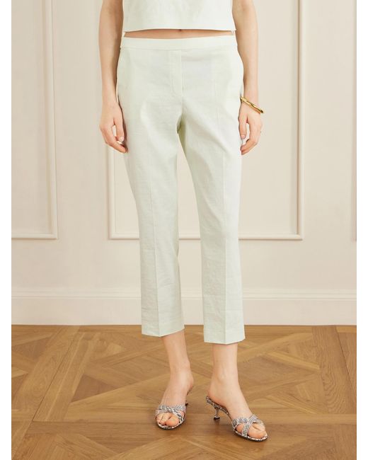 Theory White Treeca Linen-Blend Straight-Leg Pants