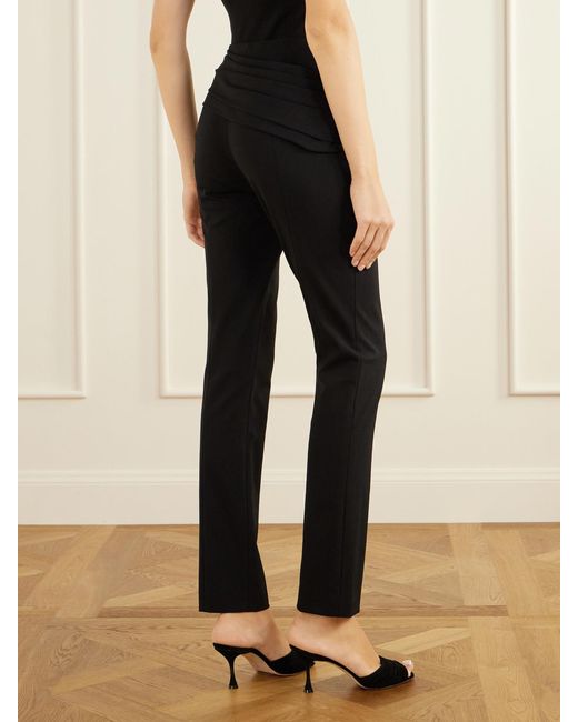 Carolina Herrera Blue Gathered Wool-Blend Twill Straight-Leg Pants
