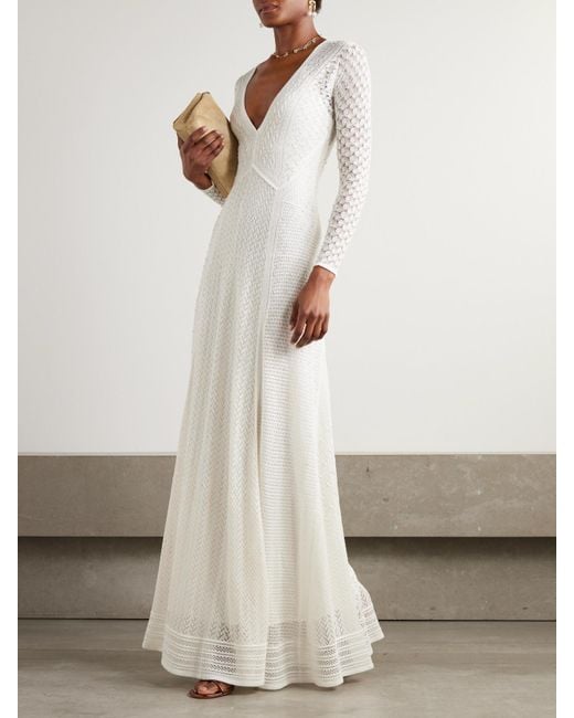 Ralph Lauren Embellished Crocheted Silk And Cashmere-Blend Gown in White |  Lyst