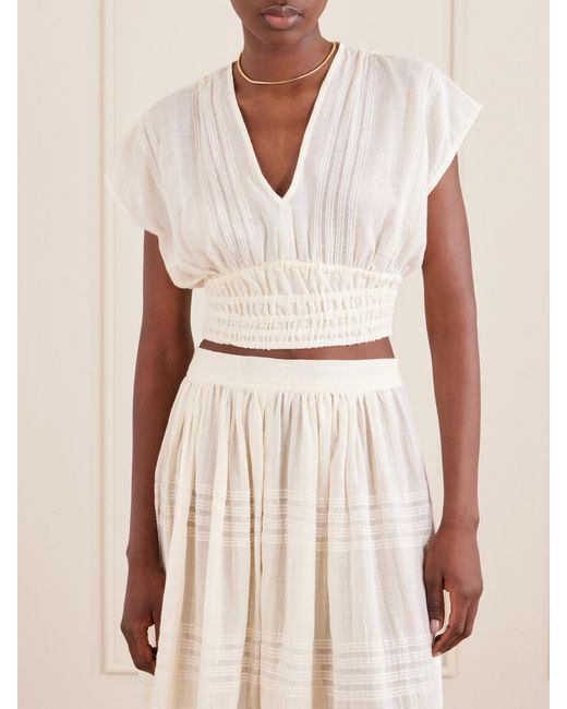 Lemlem White Alia Striped Cropped Cotton Top