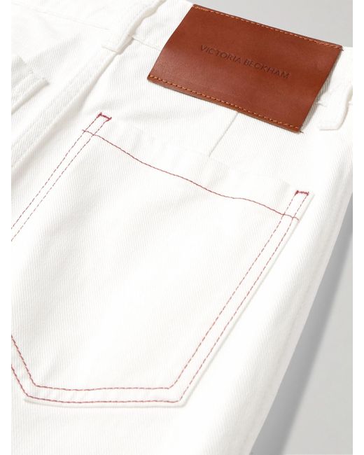 Victoria Beckham White Alina Embroidered High-Rise Wide-Leg Jeans