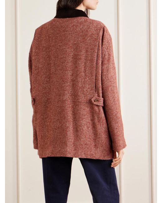 Blazé Milano Brown Clelia Corduroy-Trimmed Herringbone Jacket