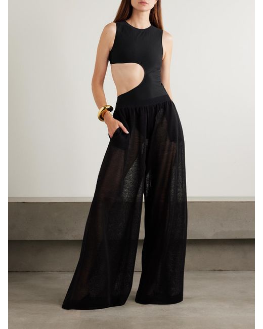 Alaïa Black Cutout Ribbed Swimsuit