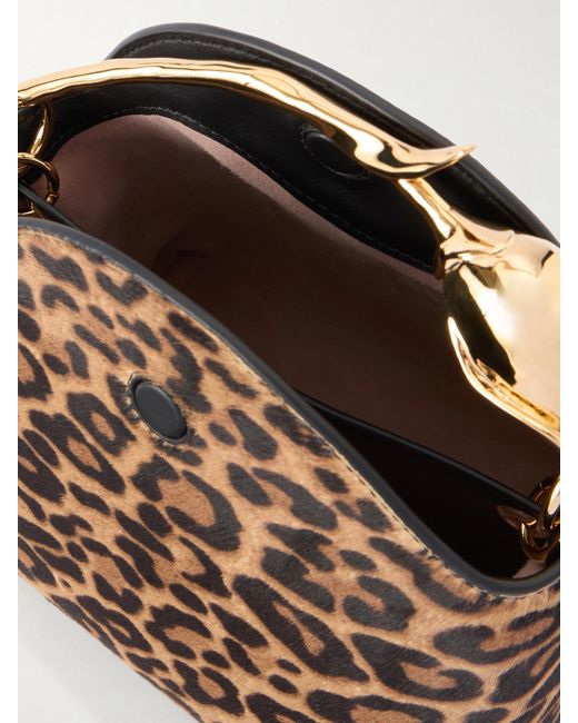 Erdem Brown Bloom Mini Animal-Print Calf Hair Clutch