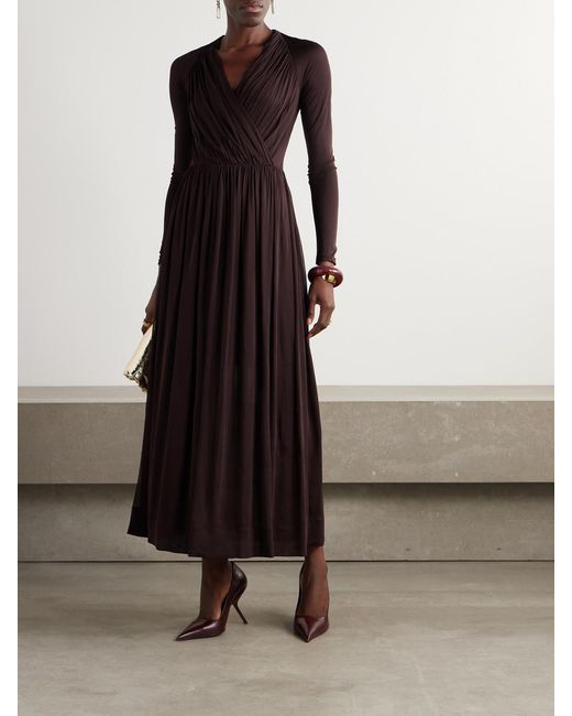 Tory Burch Purple Wrap-Effect Gathered Jersey Midi Dress