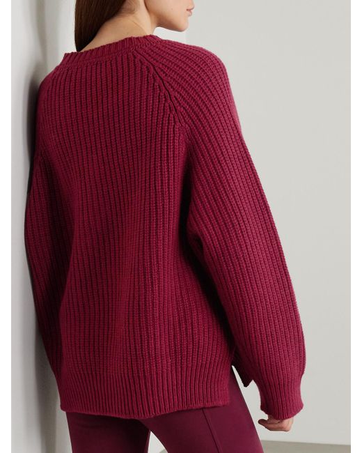 Another Tomorrow Red Oversized Ribbed Recycled Cashmere And Wool-Blend Sweater