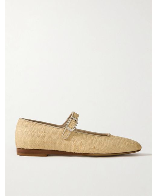 Le Monde Beryl White Grosgrain-Trimmed Raffia Mary Jane Ballet Flats