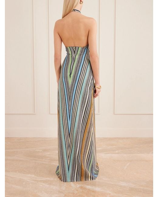 Missoni Blue Striped Metallic Crochet-Knit Maxi Dress
