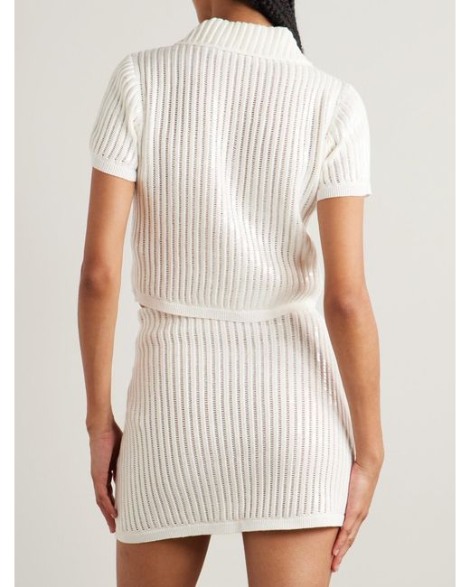 Self-Portrait Natural Cropped Sequined Crocheted Cotton And Cashmere-Blend Shirt