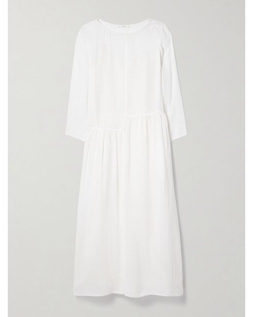 The Row White Callas Paneled Cotton-Gauze Midi Dress