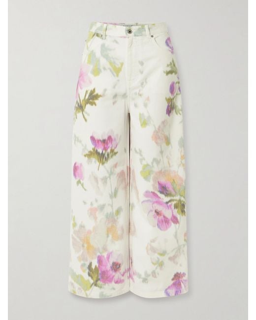 Loewe White Floral-Print High-Rise Straight-Leg Jeans