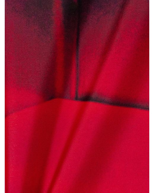 Jil Sander Red Ruffled Printed Satin Midi Skirt