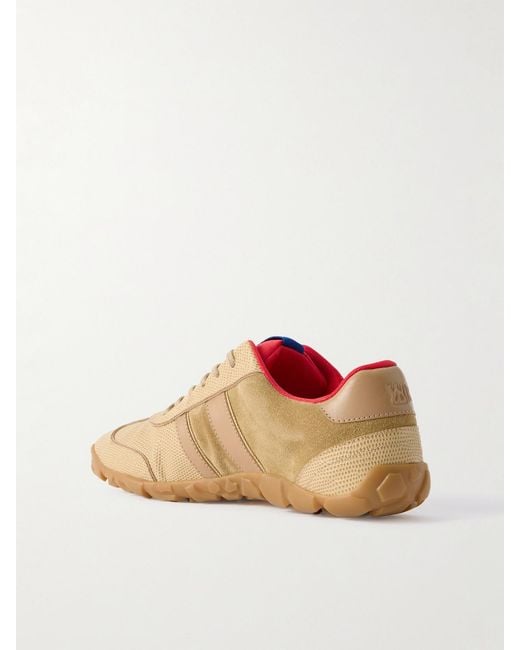 Wales Bonner Natural Lizard-Effect Leather And Suede Sneakers
