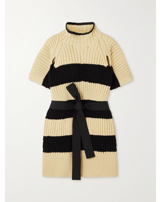 Moncler Genius White Belted Striped Ribbed Cotton-blend Poncho