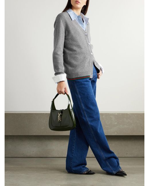 Gucci Gray Striped Wool And Cashmere-Blend Cardigan