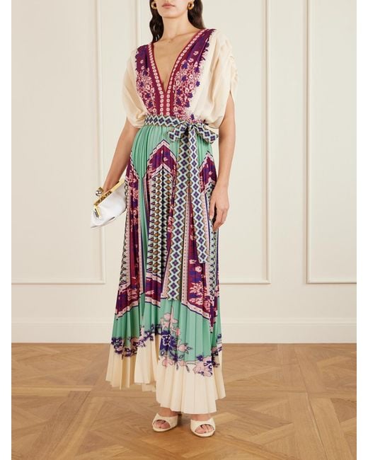Robe Longue En Crêpe De Chine Imprimé À Plis Et À Ceinture LaDoubleJ en coloris Multicolor