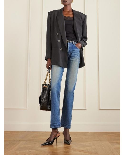 Saint Laurent Blue Double-Breasted Silk-Habotai Blazer