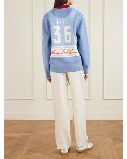 Aimé Leon Dore Jacquard-Knit Wool Zip-Up Cardigan in Blue | Lyst