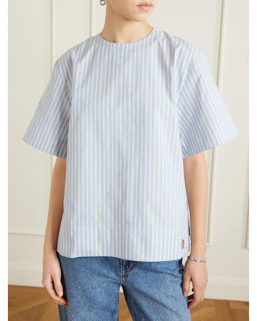 Rabanne Blue Striped Cotton-Poplin T-Shirt
