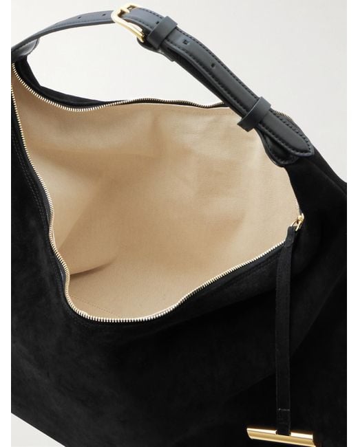 Liffner Black Pillow Buckled Suede Shoulder Bag