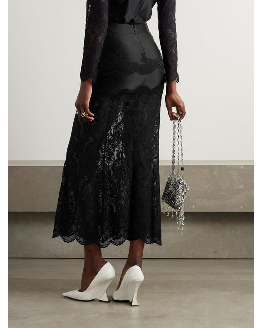 Rabanne Black Scalloped Satin And Lace Midi Skirt