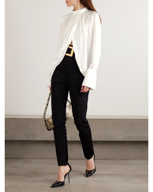 Balmain White Draped Silk-Satin Blouse