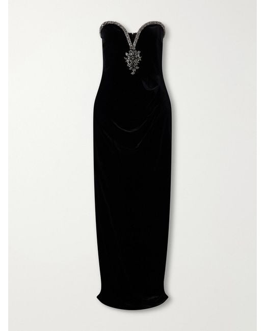 Self-Portrait Black Crystal-Embellished Velvet Maxi Dress