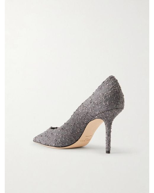Jimmy Choo White Love 85 Metallic Tweed Pumps