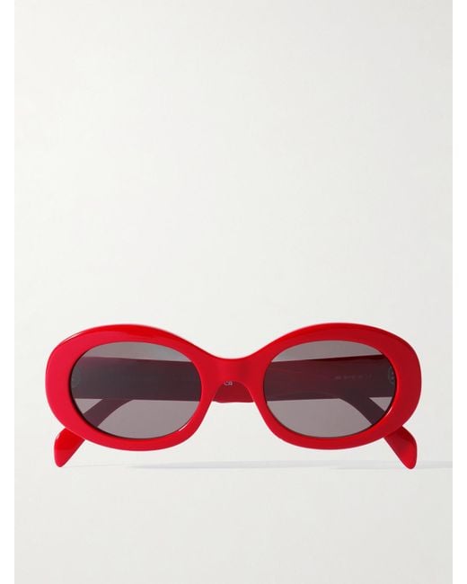 Céline Red Triomphe Oval-Frame Acetate Sunglasses