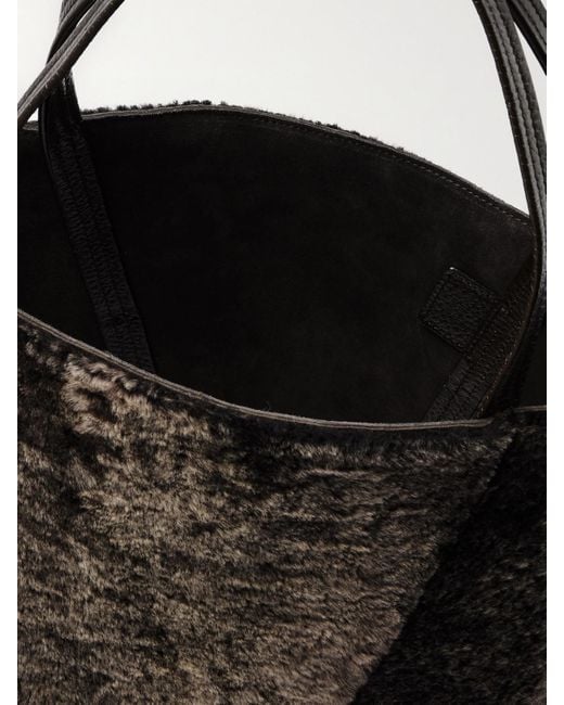 Chloé Black Spin Leather-Trimmed Embellished Shearling Tote