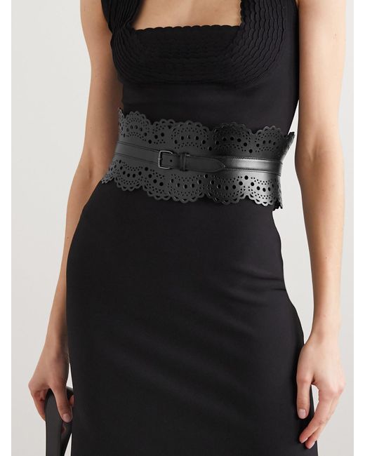 Alaïa Black Laser-Cut Leather Waist Belt