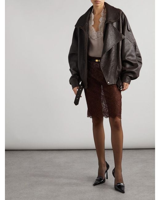 Saint Laurent Black Oversized-Jacke Aus Strukturiertem Leder