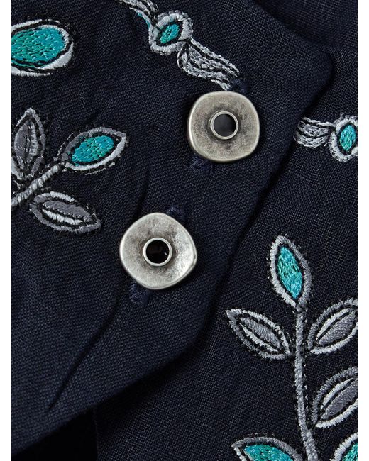 Agua Bendita Blue Esmeralda Relicario Embroidered Linen Cropped Top