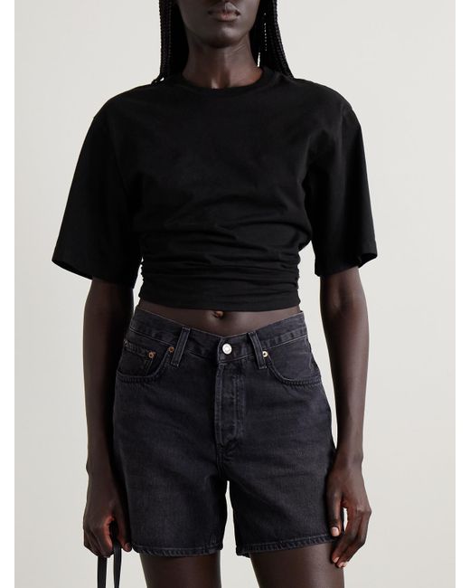 Agolde Black Shari Ruched Cotton-Jersey T-Shirt