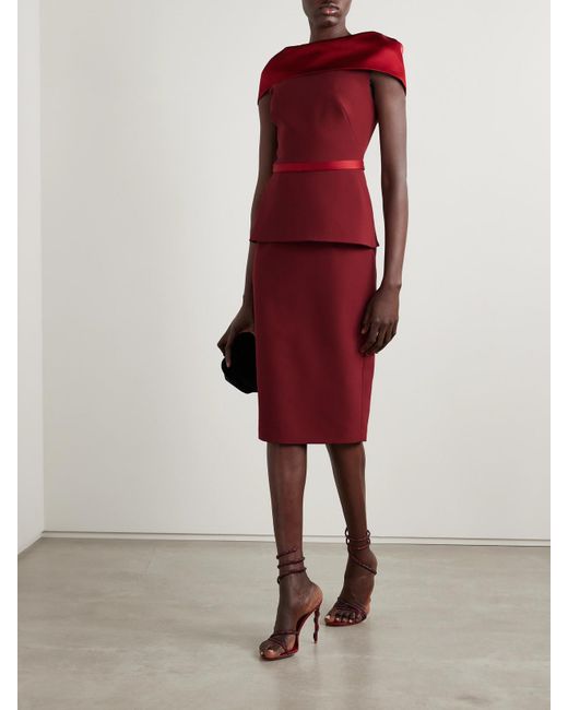 Safiyaa Red Rella Satin-Trimmed Crepe Midi Dress