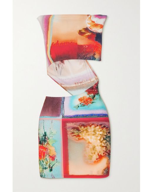 Jean Paul Gaultier Multicolor Cutout Printed Stretch-jersey Mini Dress