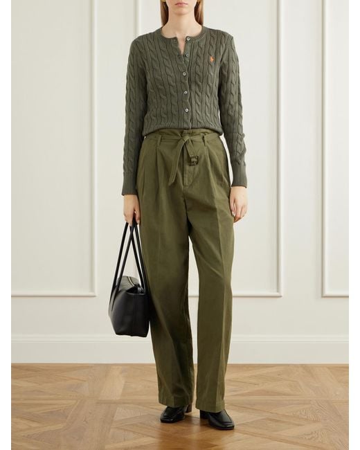 Polo Ralph Lauren Green Cable-Knit Cotton Cardigan
