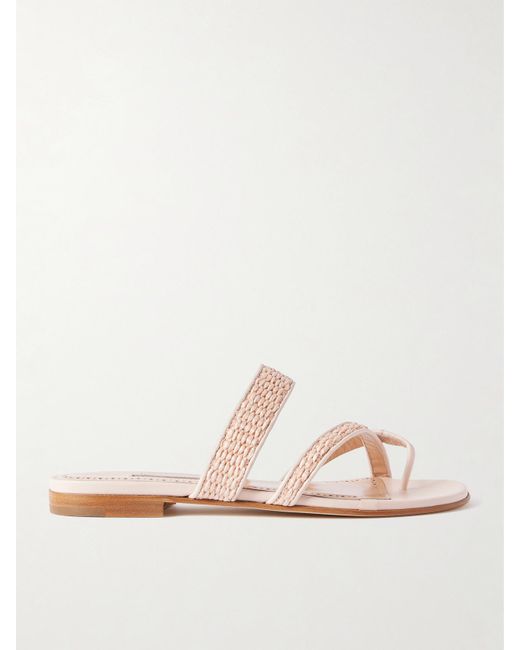 Manolo Blahnik Natural Susara Raffia And Leather Sandals