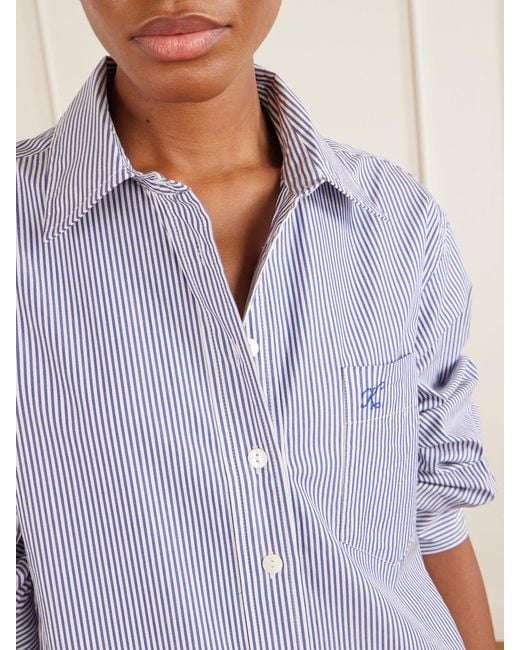 Suzie Kondi Purple Stella Striped Cotton-Poplin Midi Shirt Dress