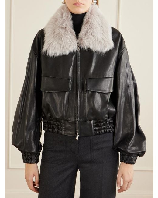 Nour Hammour Black Ellery Shearling-Trimmed Leather Jacket