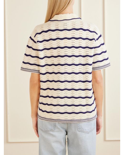 La Ligne Gray Striped Pointelle-Knit Cotton T-Shirt