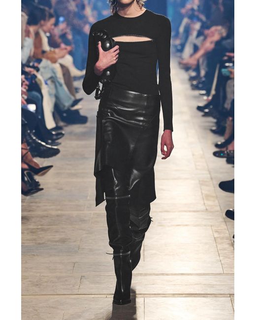 Isabel Marant Jill Asymmetric Paneled Leather Midi Skirt in Black | Lyst
