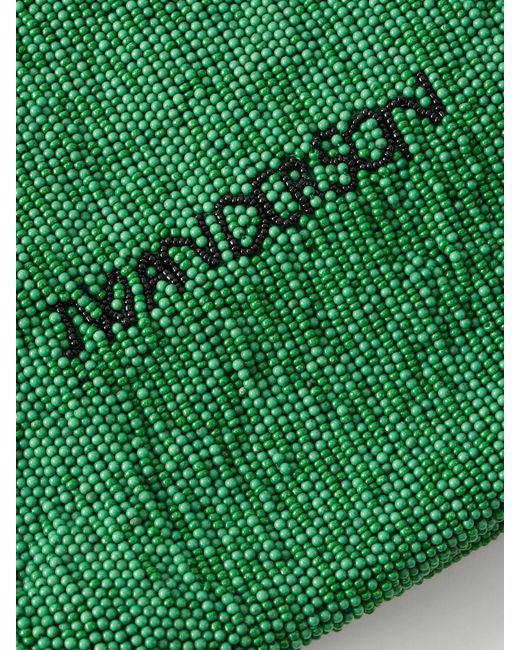 J.W. Anderson Green Bead-Embellished Leather-Trimmed Canvas Tote