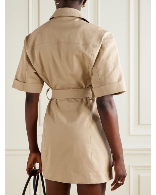 Balmain Natural Belted Cotton-Gabardine Mini Dress