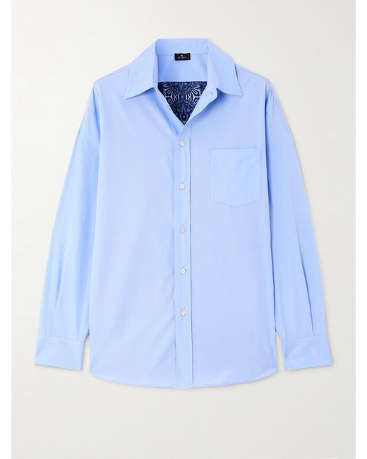 Etro Blue Paisley-Print Silk Twill-And Cotton-Poplin Shirt
